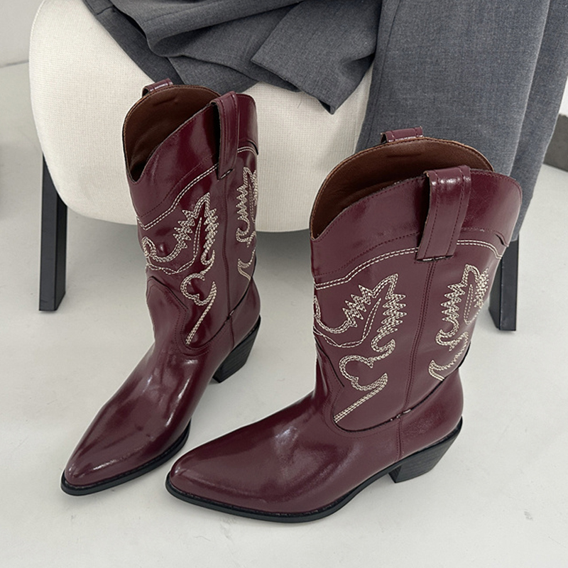 Embroidery Designer - Liyke Designer Stivali western in pelle