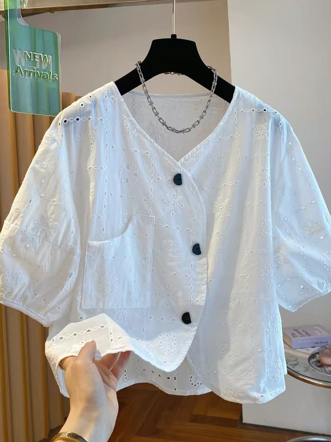 Embroidery Unique Design - Camicia da donna estiva con scollo